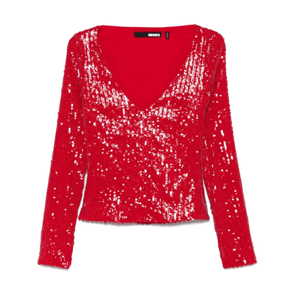 Rotate Birger Christensen Rode Pailletten V-Hals Statement Top Red Dames