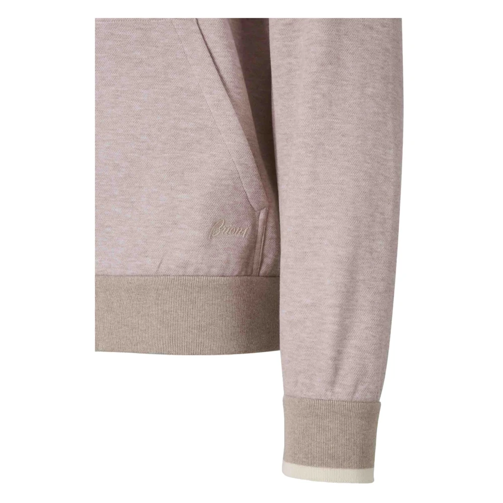 Brioni Katoenmix Hoodie met Ritssluiting Beige Heren