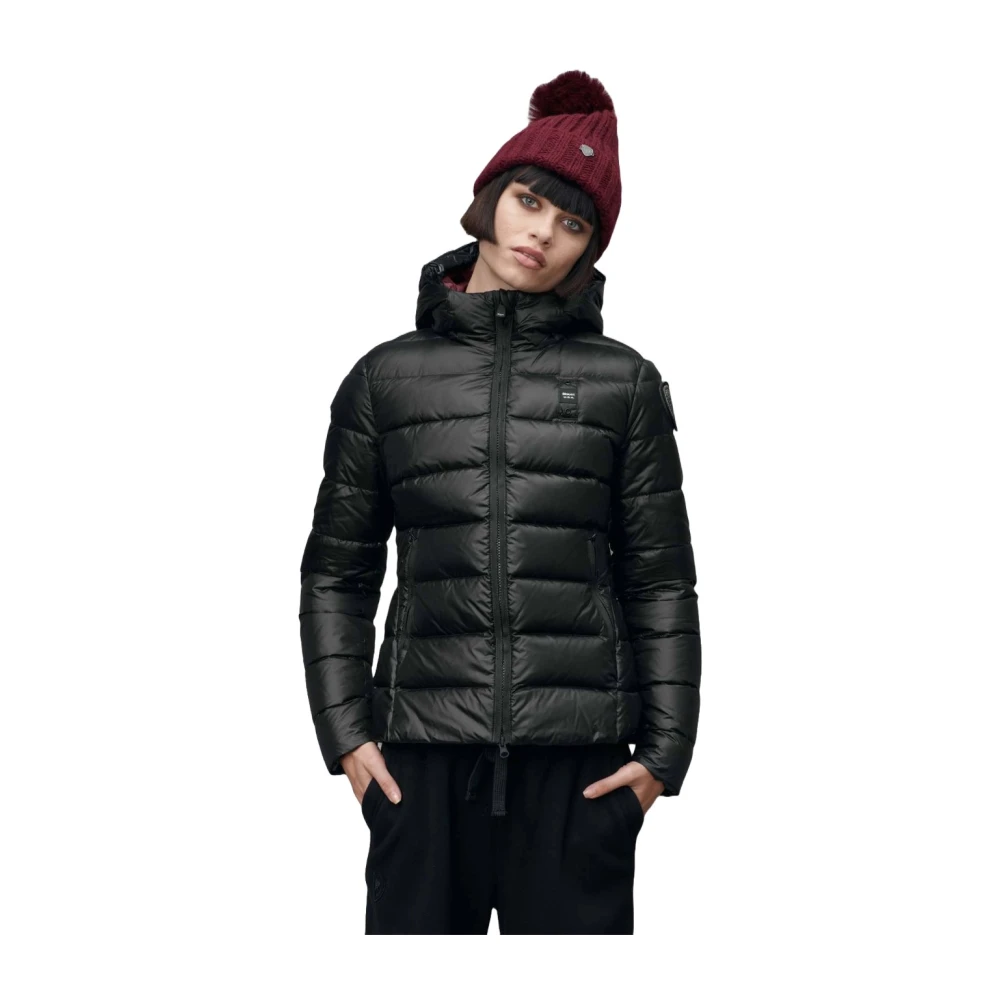 Blauer Gewatteerde Charme Jas met Capuchon Black Dames