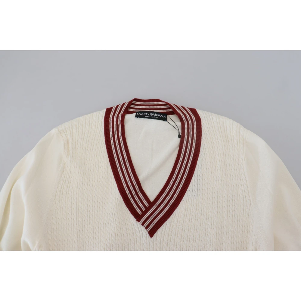 Dolce & Gabbana Zijde en Katoen V-hals Trui White Heren