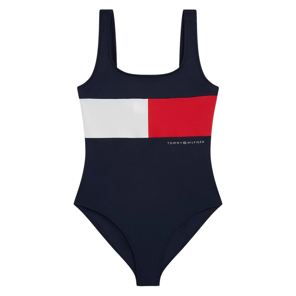 Tommy Hilfiger Girls Blue Kids Swimsuits, 8 Y, Logo Swimsuit