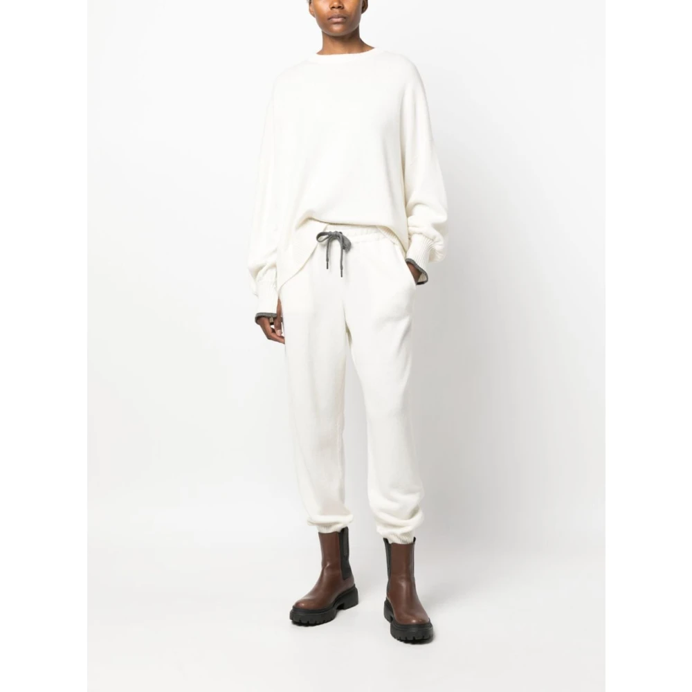 BRUNELLO CUCINELLI Witte Cashmere Trui met Vrouwelijke Details White Dames