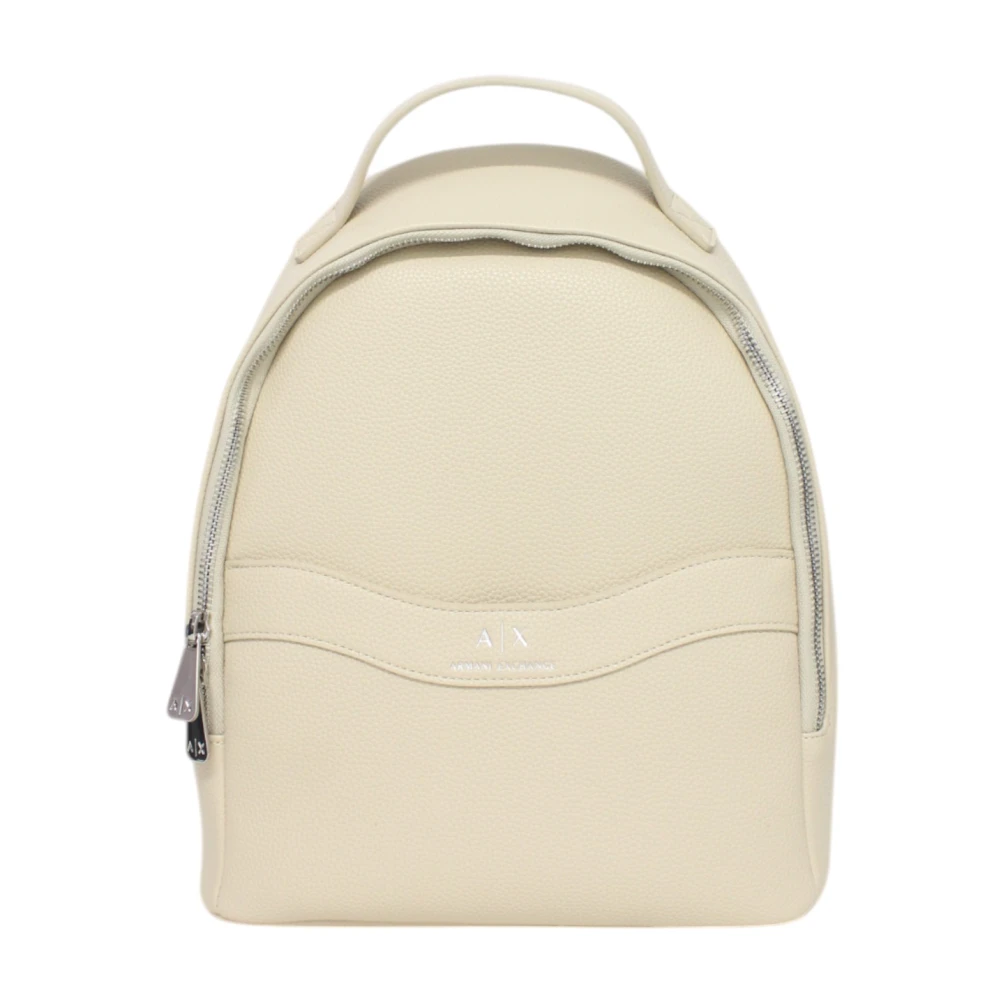 Armani Exchange Women's Beige Faux Leather Backpack With Front Pocket