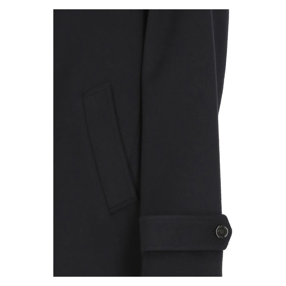 Lardini Zwarte Wollen Jas Peak Revers Black Heren