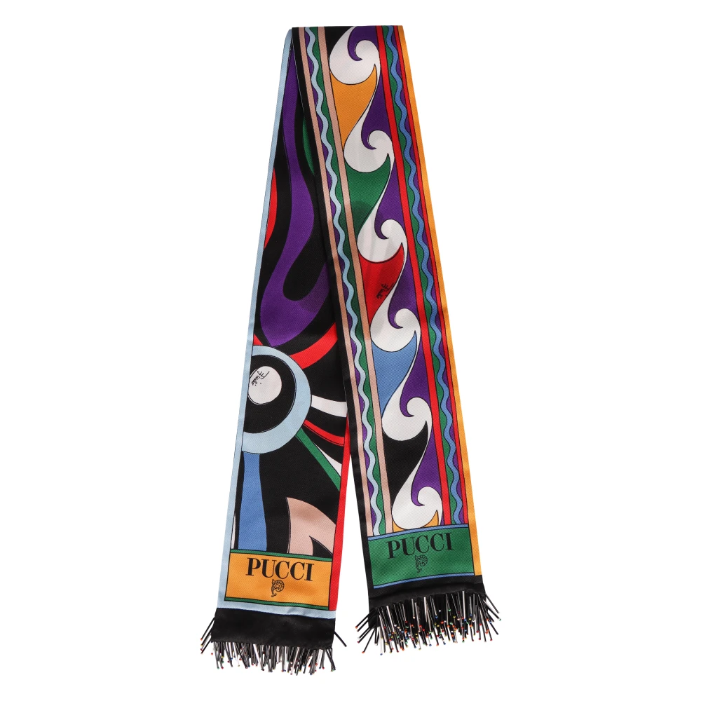 EMILIO PUCCI Zijden Sjaal met Geometrisch Patroon en Franje Multicolor Dames