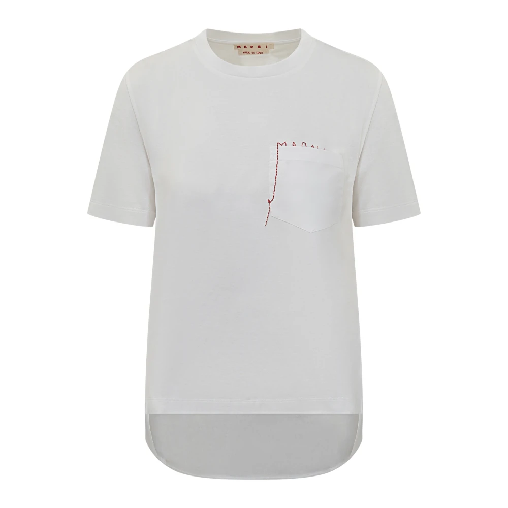 Marni Women's White Embroidered Cotton T-Shirt - T-Shirts - M - Tops