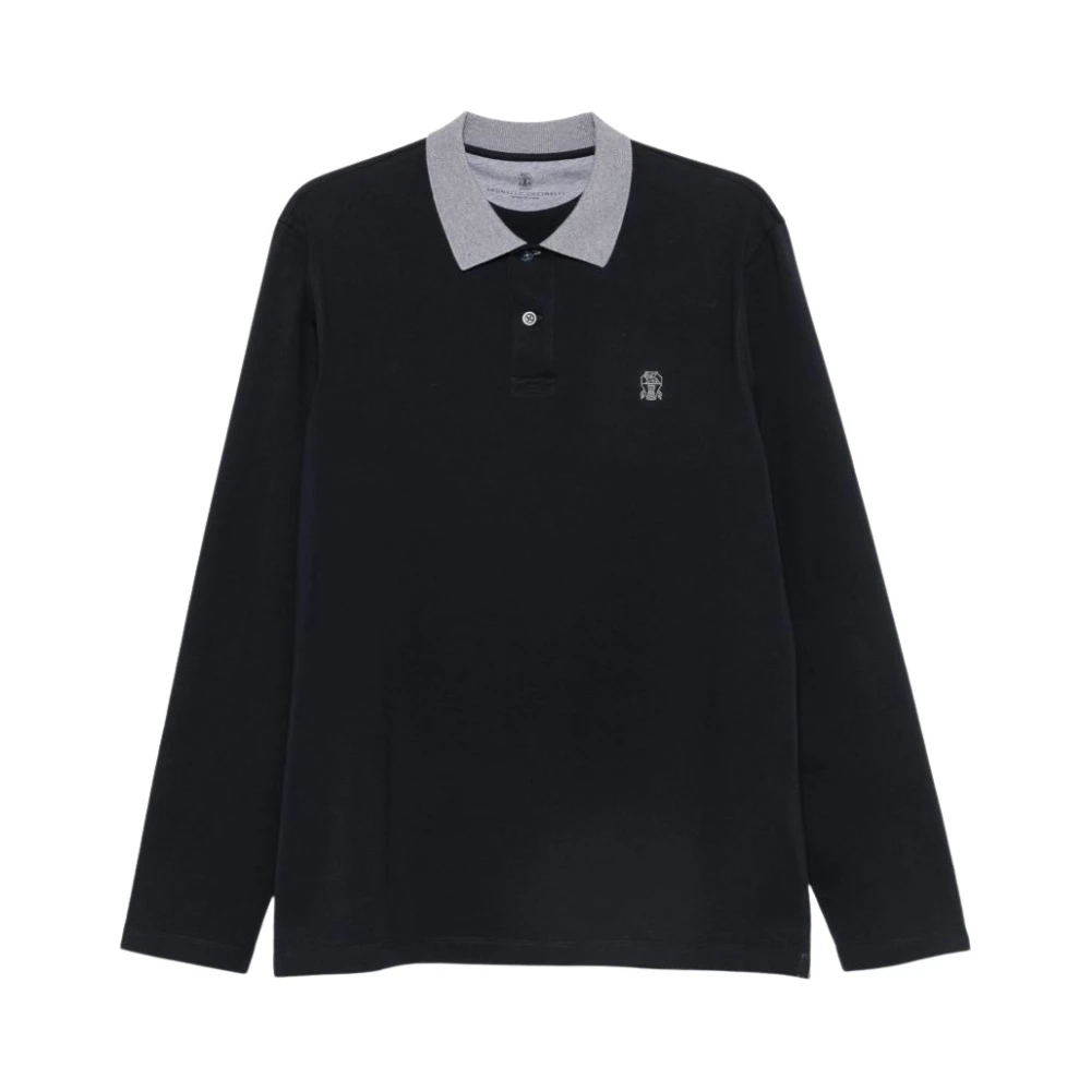 Brunello Cucinelli , Polo Shirts, Male, Blue, L, Crew-Neck T-Shirt With Faux Layering