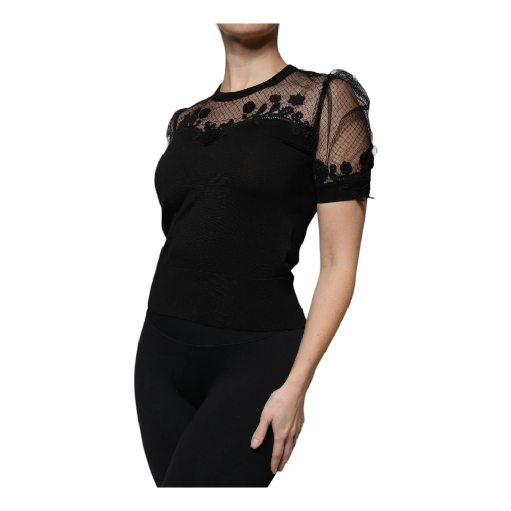 Dolce & Gabbana Zwarte Bloemenkant Zijden Blouse Black Dames
