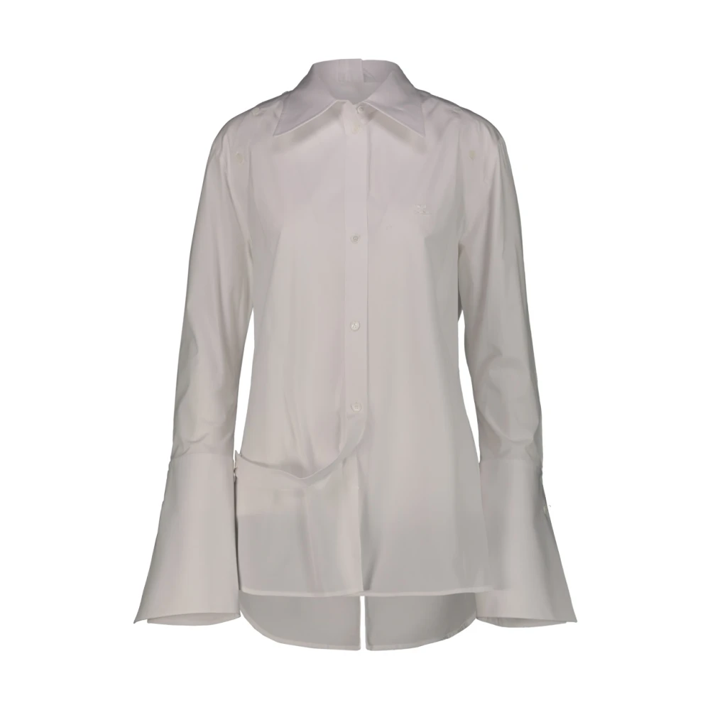 Courrèges Modulaire Poplin Shirt met Wijd Uitlopende Manchetten White Dames