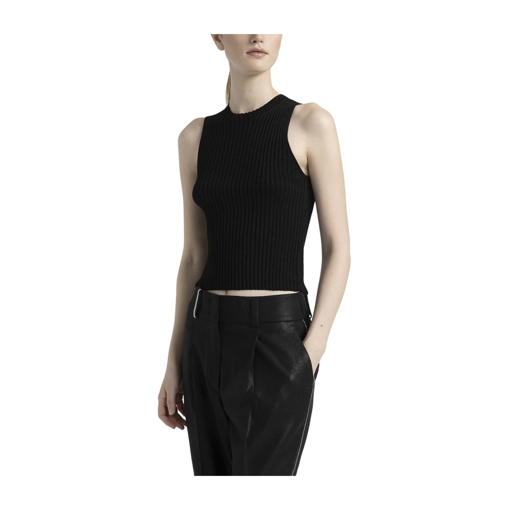PESERICO Viscose en lurex garen top Black Dames