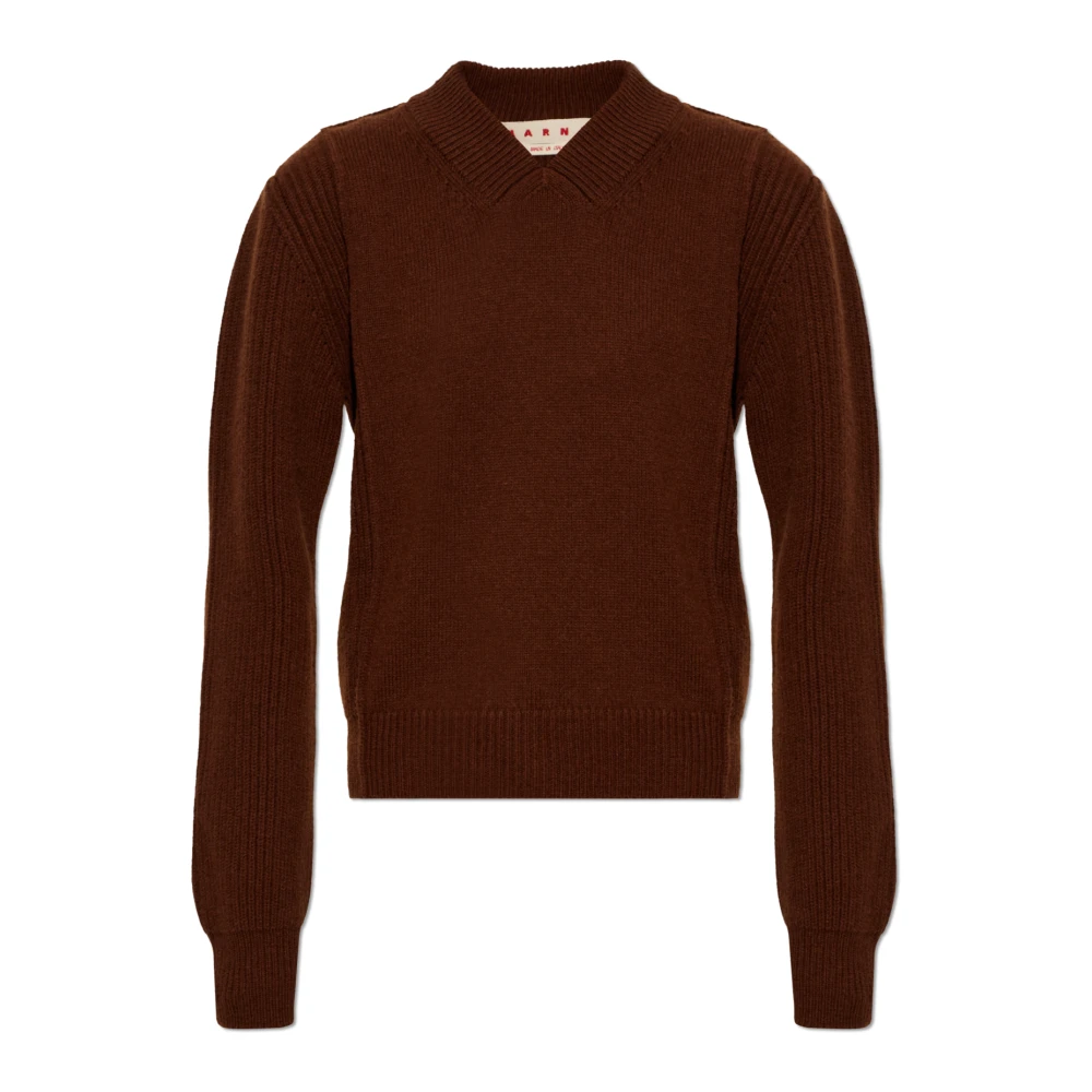 Marni Brown V-Neck Knitwear, Female, Xs, Wool V-Neck Jumper