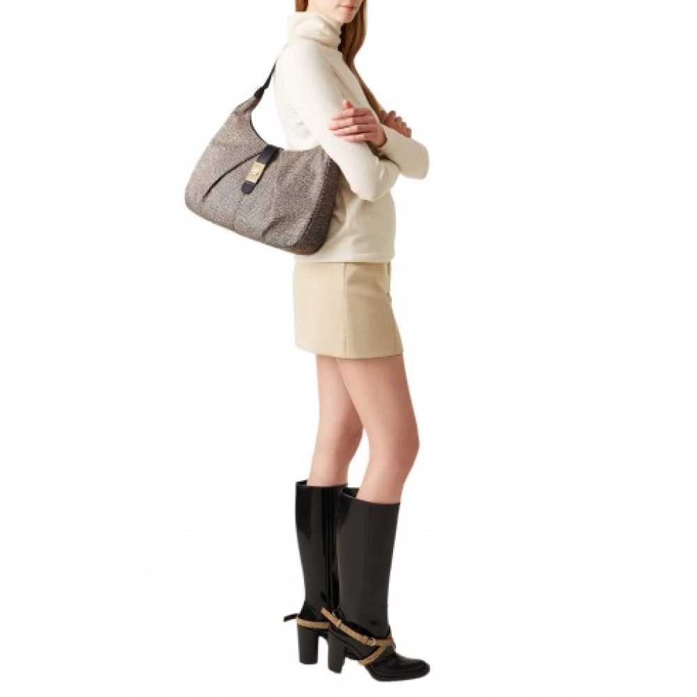 Borbonese Hobo Tas van Gerecycled Stof met Leren Details Brown Dames
