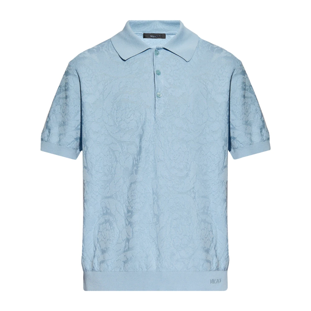 Versace Polo shirt met Barocco patroon Blue Heren
