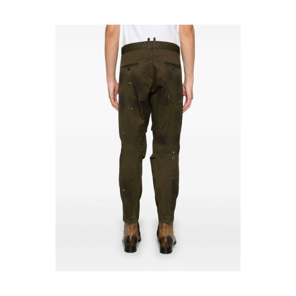 Dsquared2 Olijfgroene Verfspatbroek Green Heren
