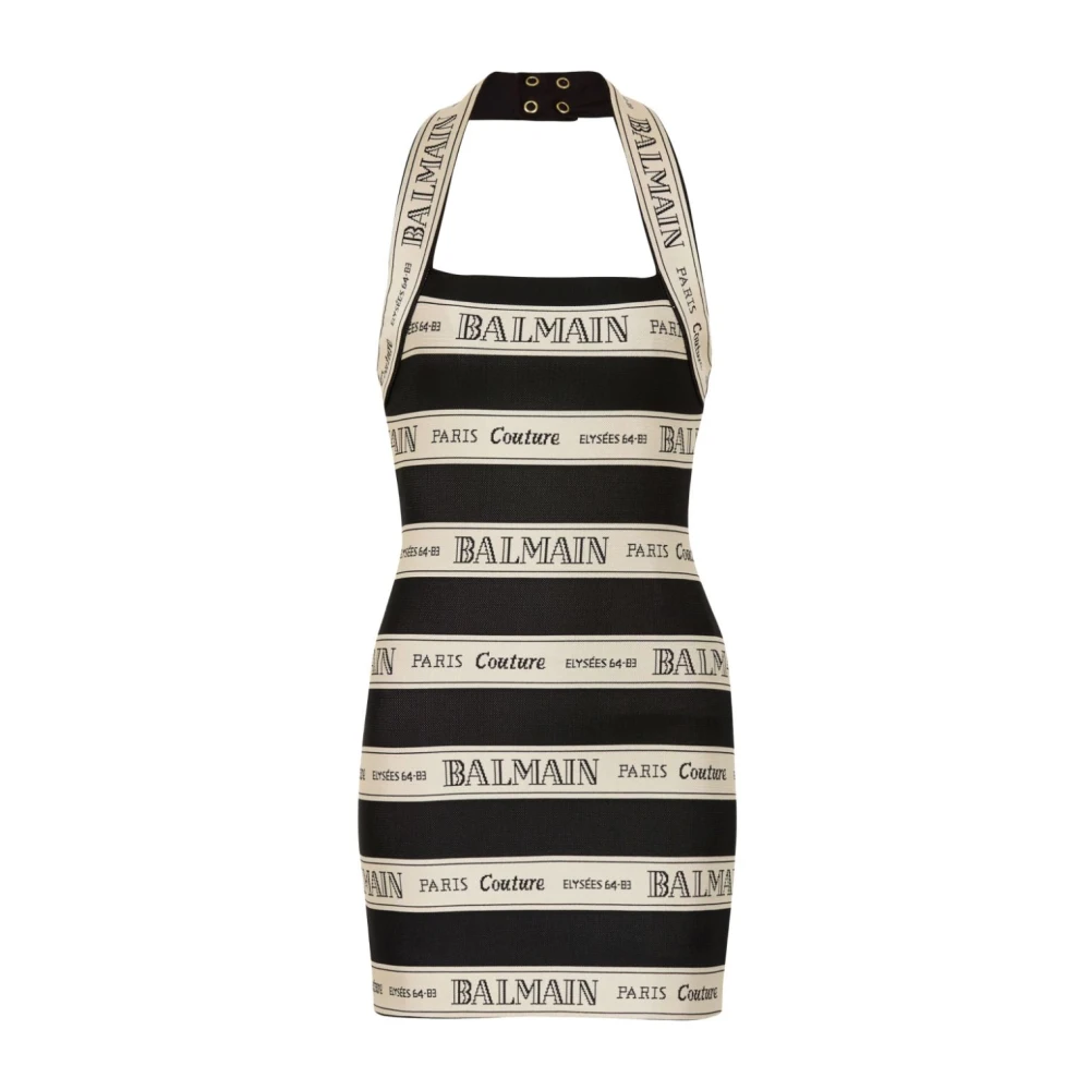 Balmain Kort logo jacquard klänning Multicolor, Dam