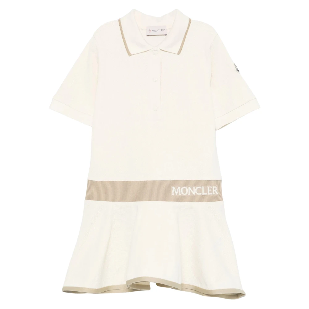 Moncler Girls Beige Dresses, 8 Y, Ivory Polo Dress With Logo