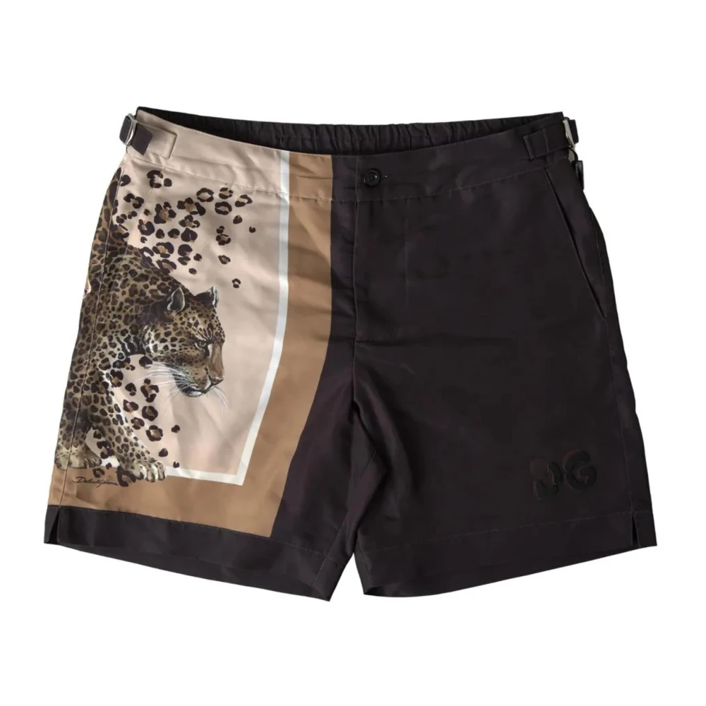 Dolce & Gabbana Zwembroek met dierenprint en rits Brown Heren