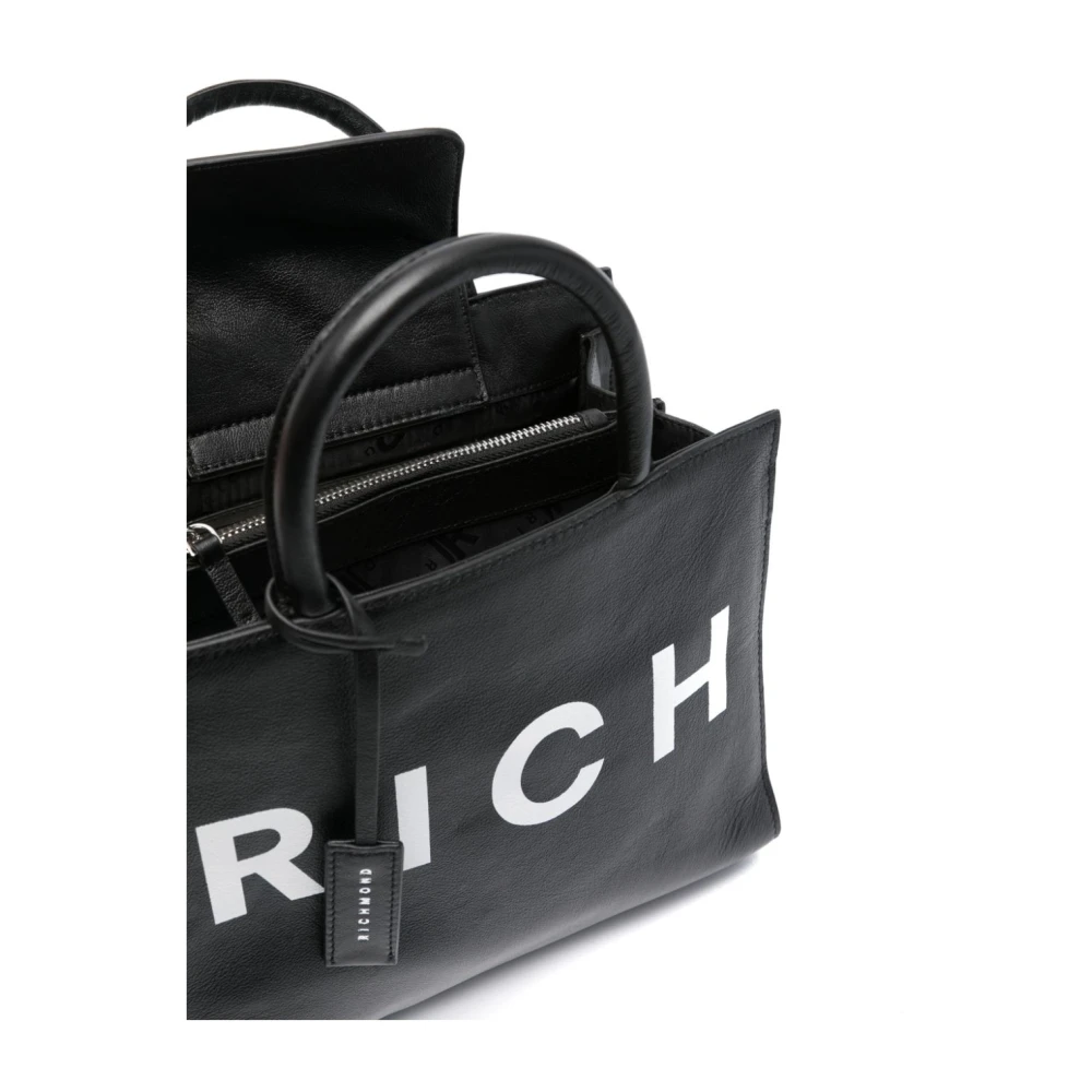 John Richmond Gestructureerde Leren Logo Print Schoudertas Black Dames