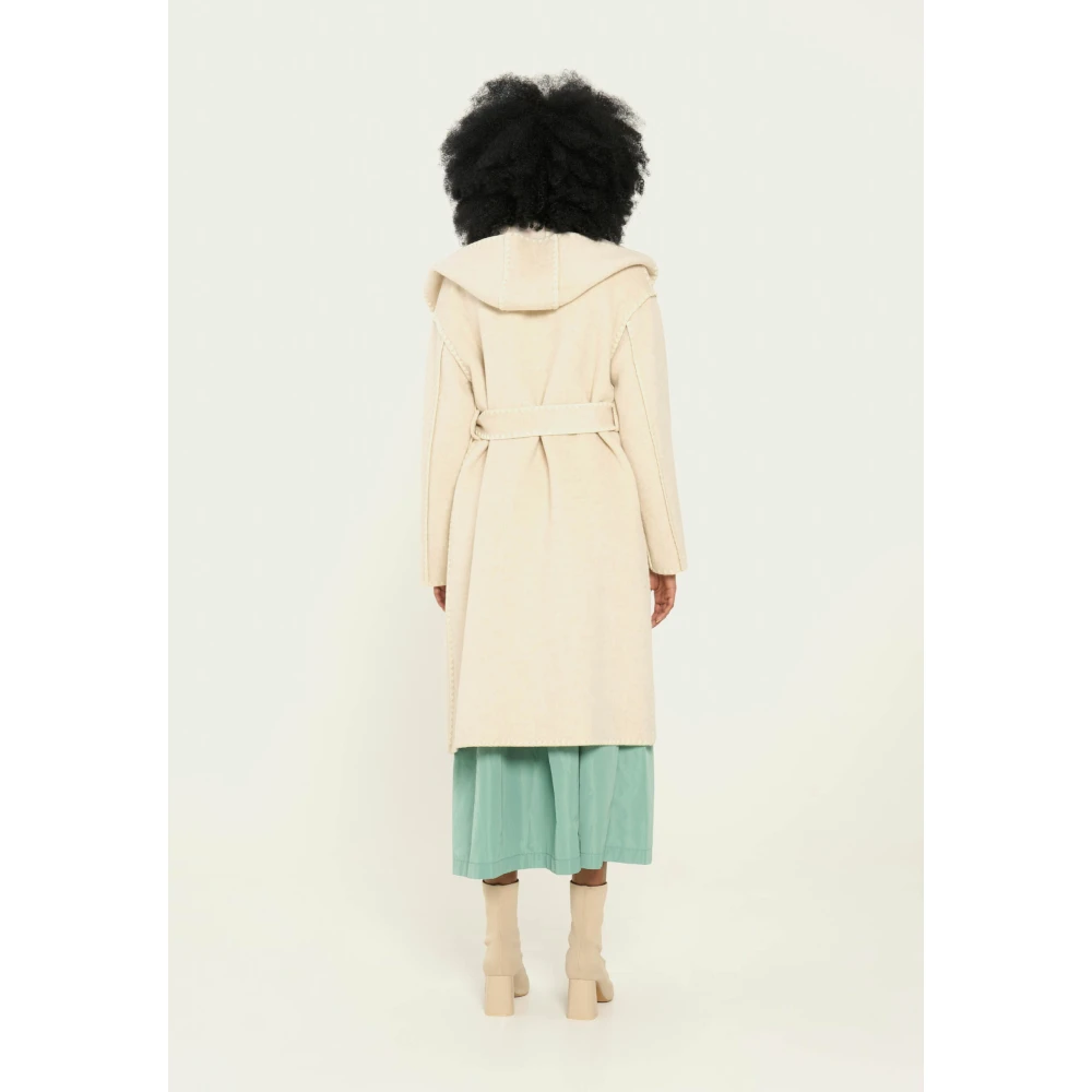 Vicario Cinque Wollen Hood Wrap Jas Zakken Beige Dames