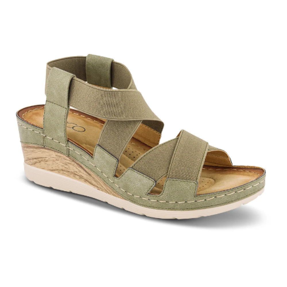 B&Co Bekväm Sandal med 60mm Kilklack Green, Dam