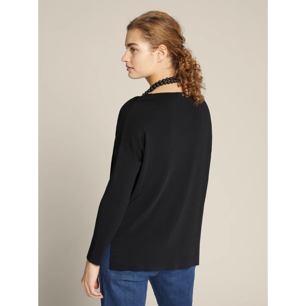 Elena Mirò Eco-Viscose Trui met Kettingdetail Black Dames
