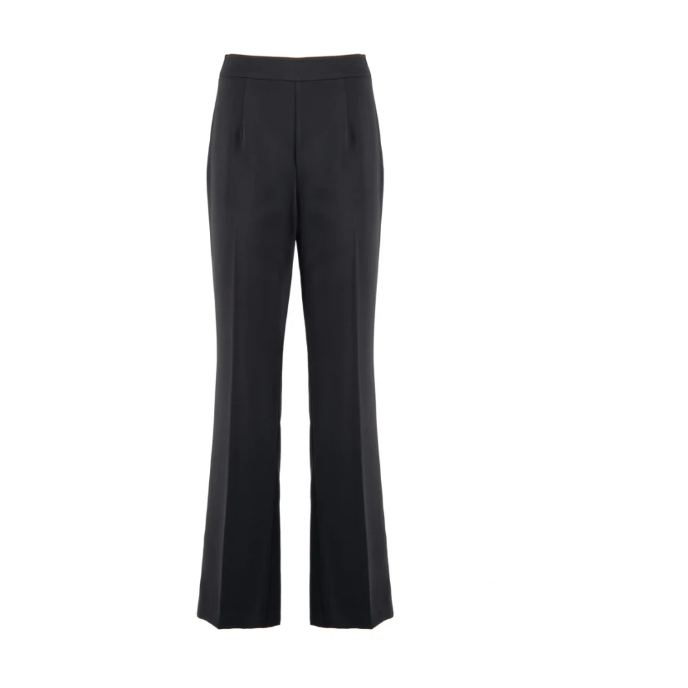 Nenette Zwarte Flare Broek in Halfglanzende Stof Black Dames