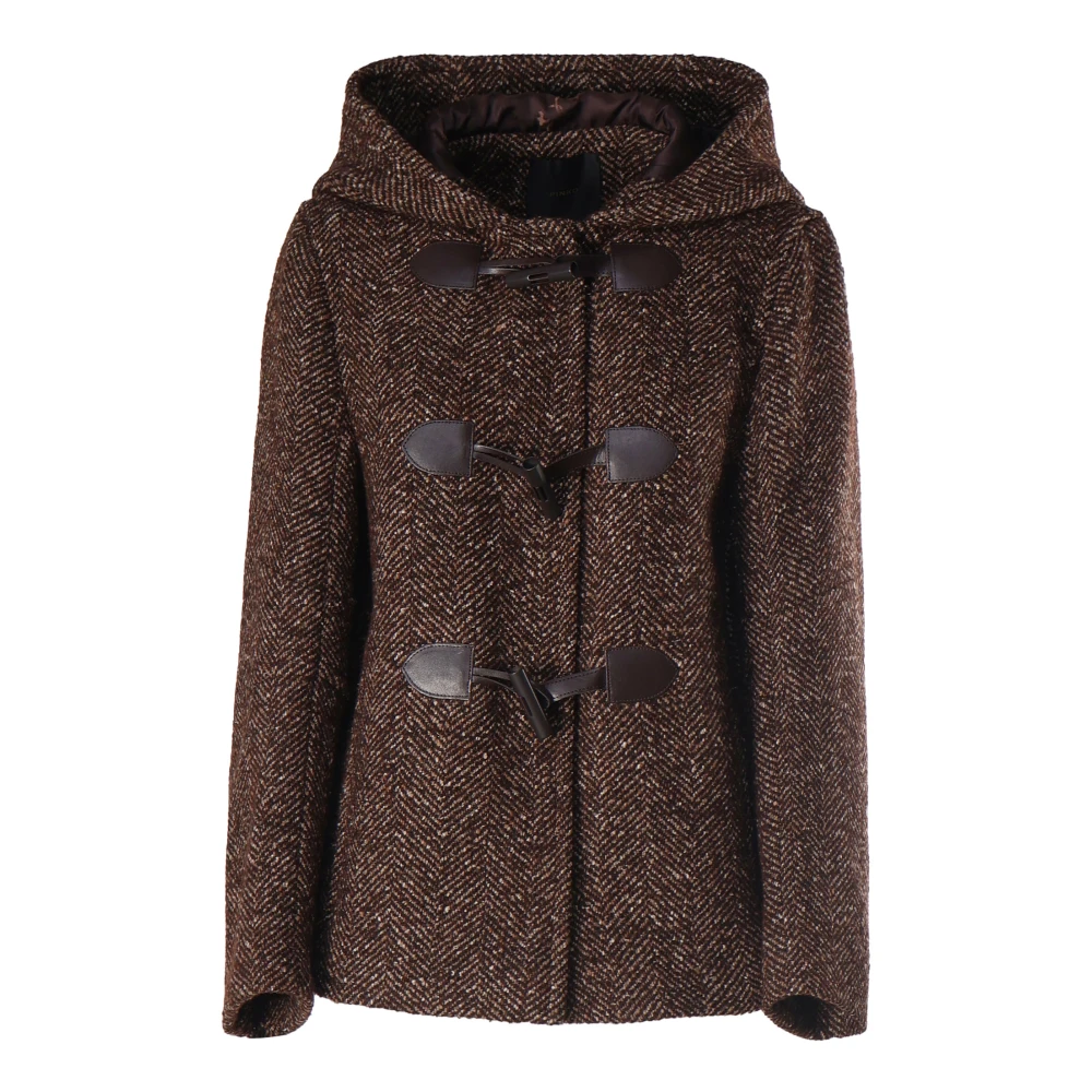 Pinko Bruine Wollen Duffle Jas Visgraat Ontwerp Brown Dames