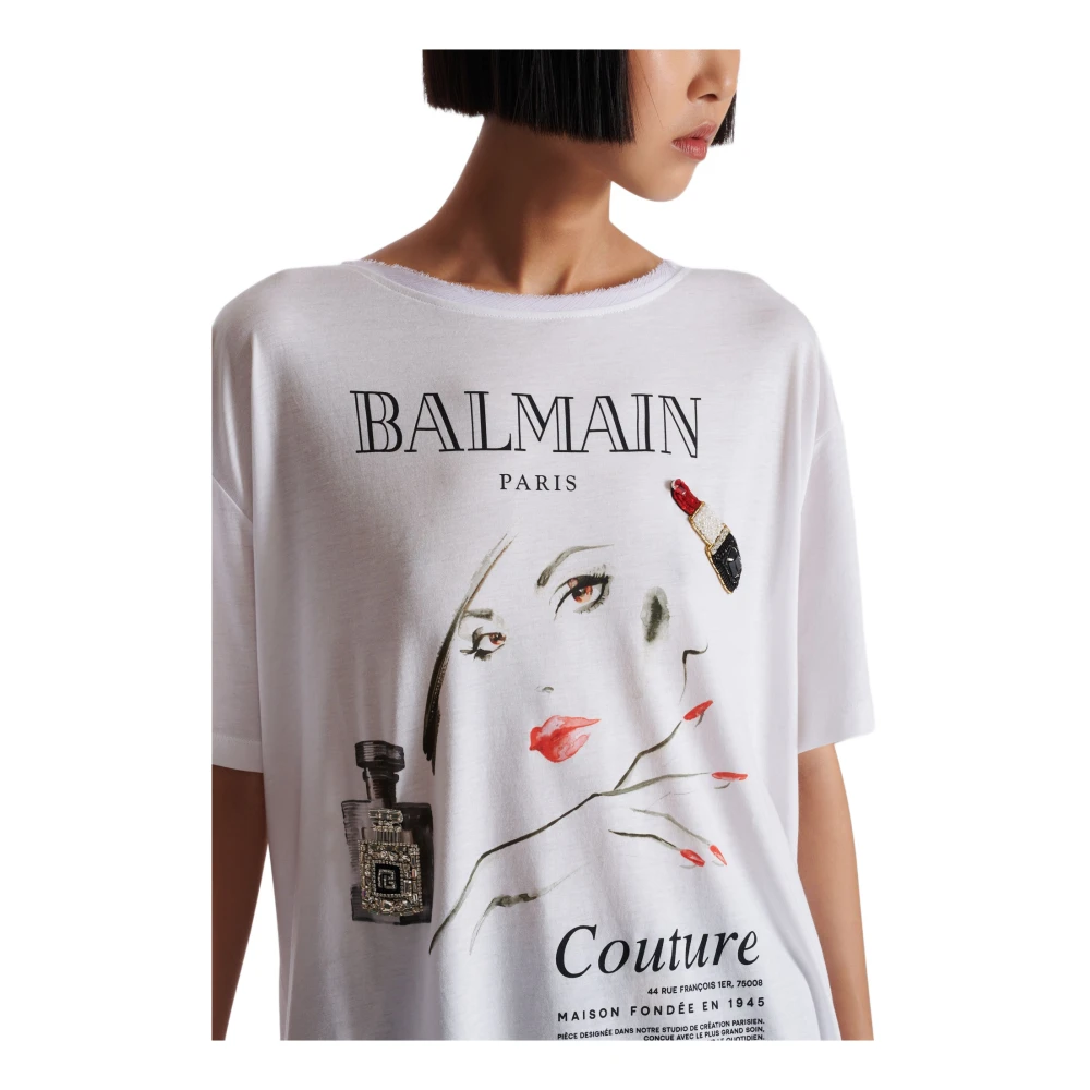 Balmain Gedrukt Beauty T-shirt met patches White Dames