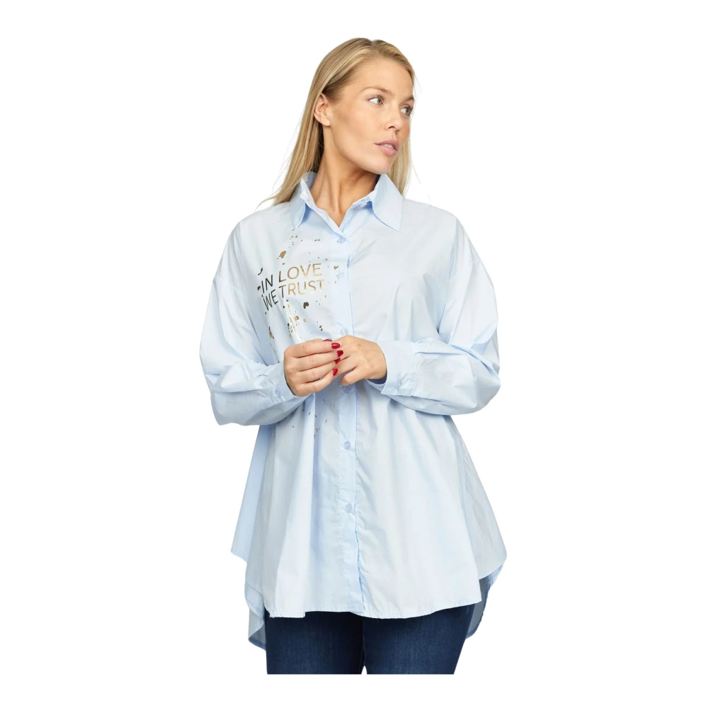 2-Biz Blauw Shirt met Gouden Print Blue Dames