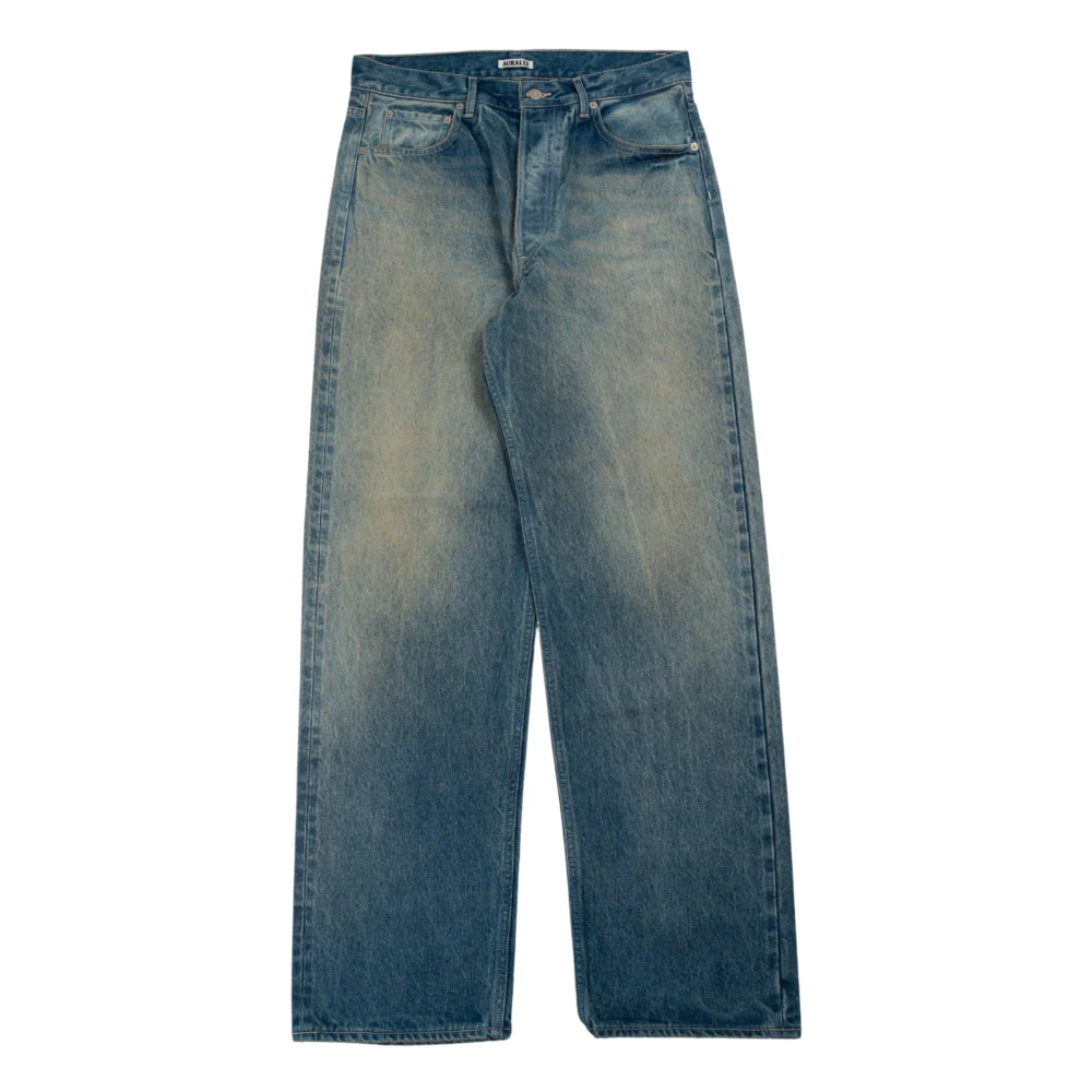 Auralee Vintage Textuur Wijde Denim Broek Blue Heren