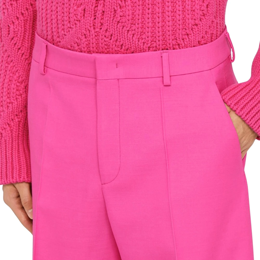 Valentino Wollen en zijden broek met riemlussen Pink Dames