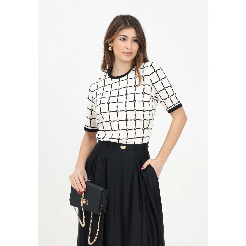 Elisabetta Franchi Geometrisch Ruitpatroon Witte Top White Dames