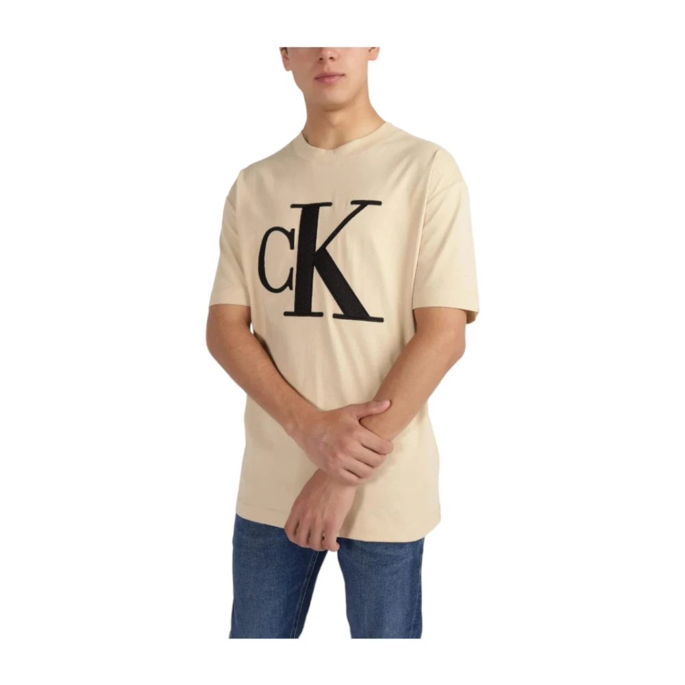 Calvin Klein Geperforeerd Monoloog T-shirt Beige Heren