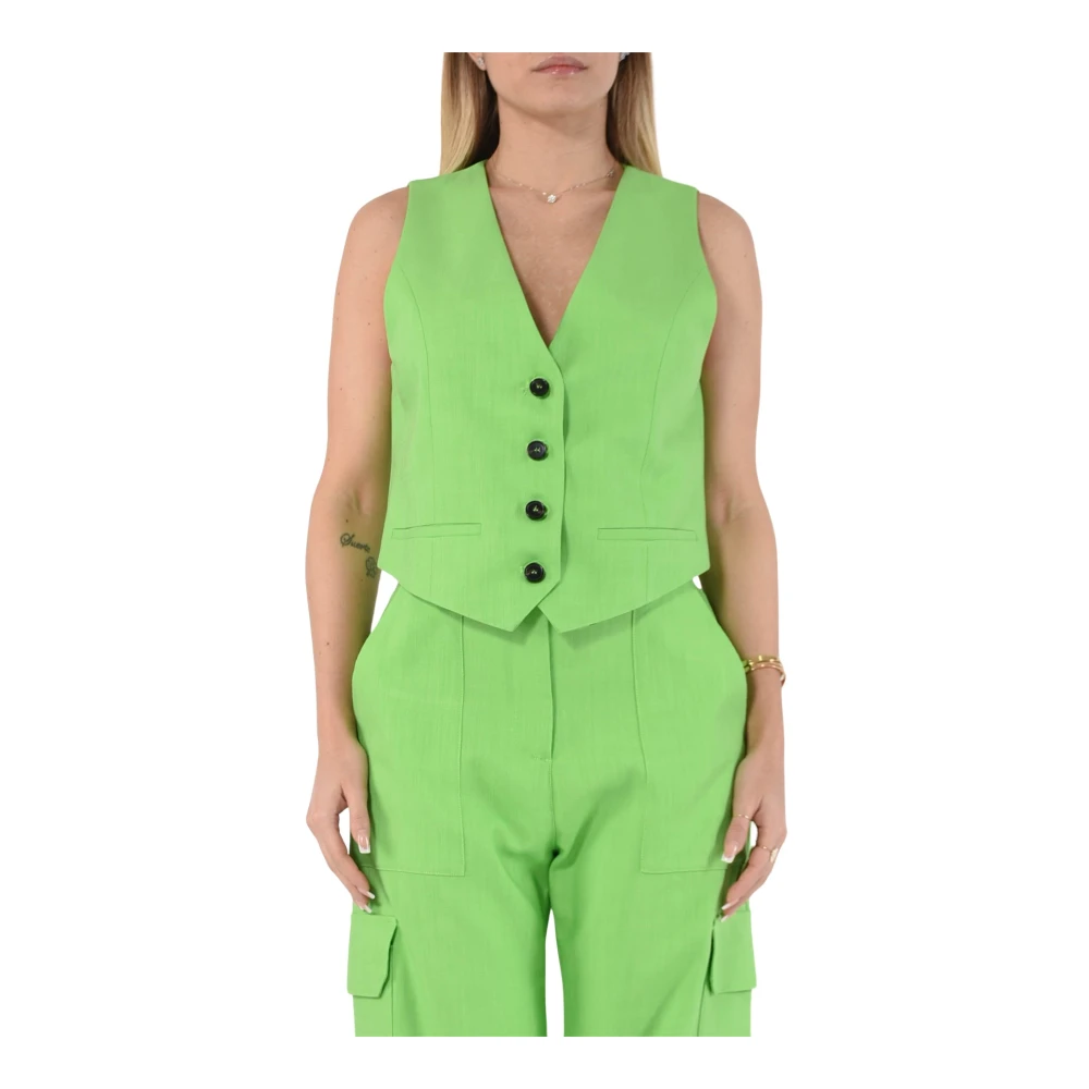 Msgm Canvas Vest Slim Fit Knoopsluiting Green Dames