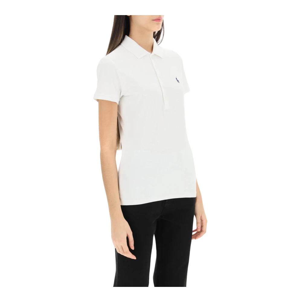 Polo Ralph Lauren Slim Fit Polo Shirt met geborduurd logo White Dames