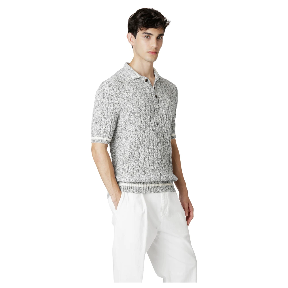 Eleventy Katoen Mouliné Vlecht Polo Shirt Gray Heren