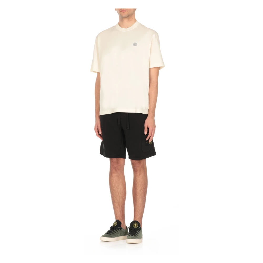 Stone Island Ivoor Katoenen T-shirt met Logopatch Beige Heren