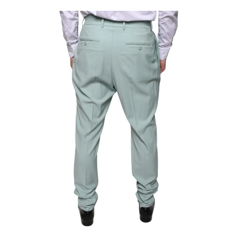 Dolce & Gabbana Mintgroene Skinny Dress Pants met Logo Green Heren