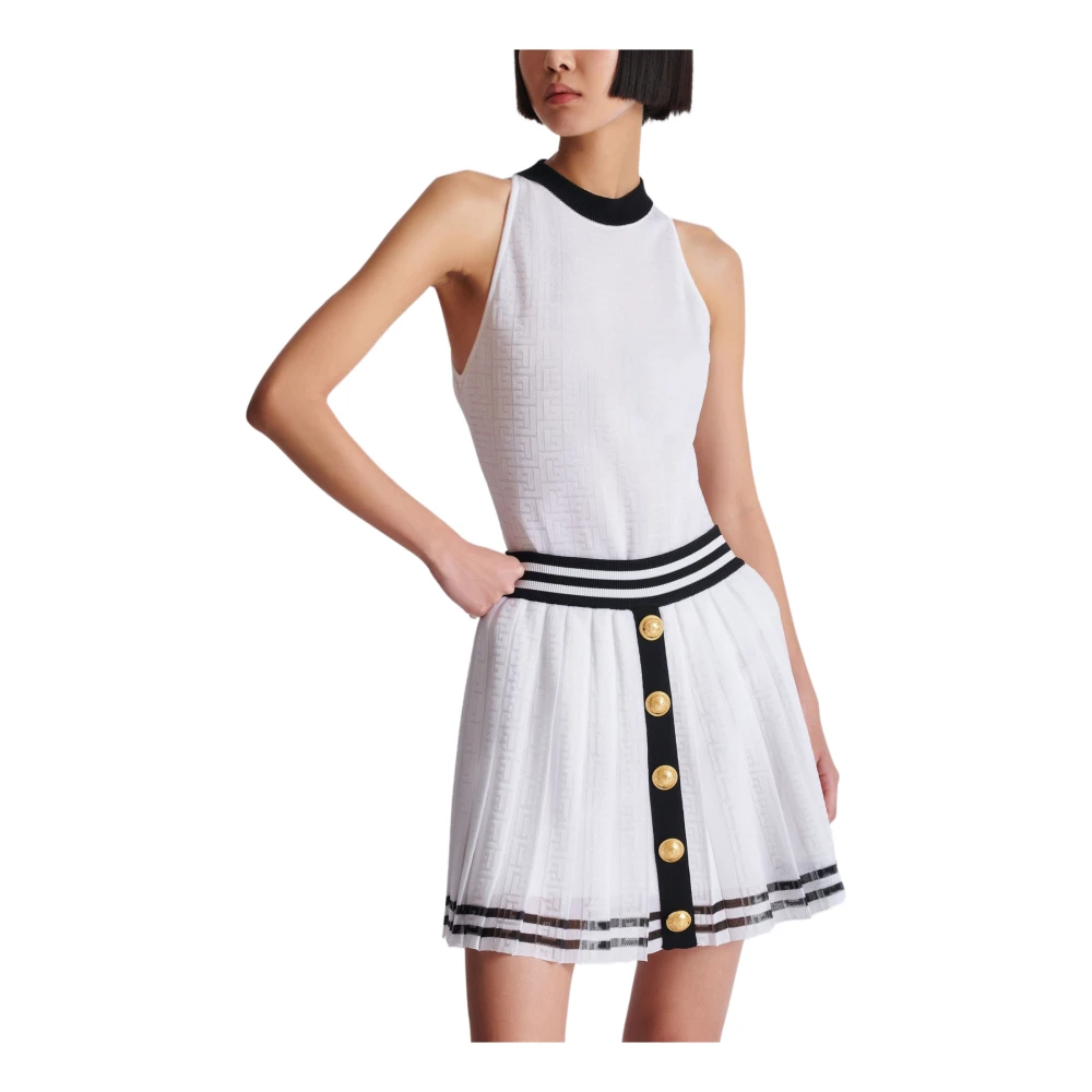 Balmain Kvinno Vit Klänningar Dam, 2XS, Tvåfärgad Monogramstickad Bodysuit