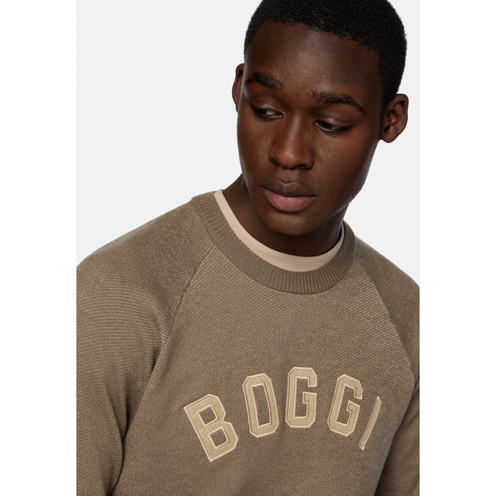 Boggi Milano Crew Neck Jumper Brown Heren