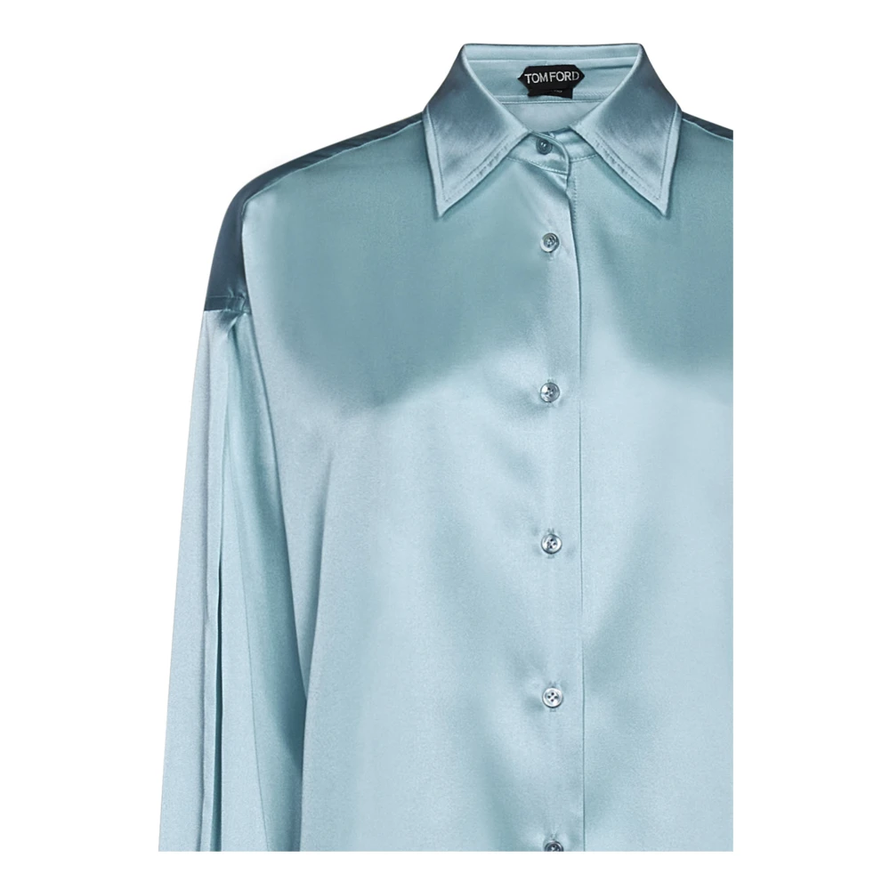 Tom Ford Plume-Kleurige Zijden Satijnen Shirt Blue Dames