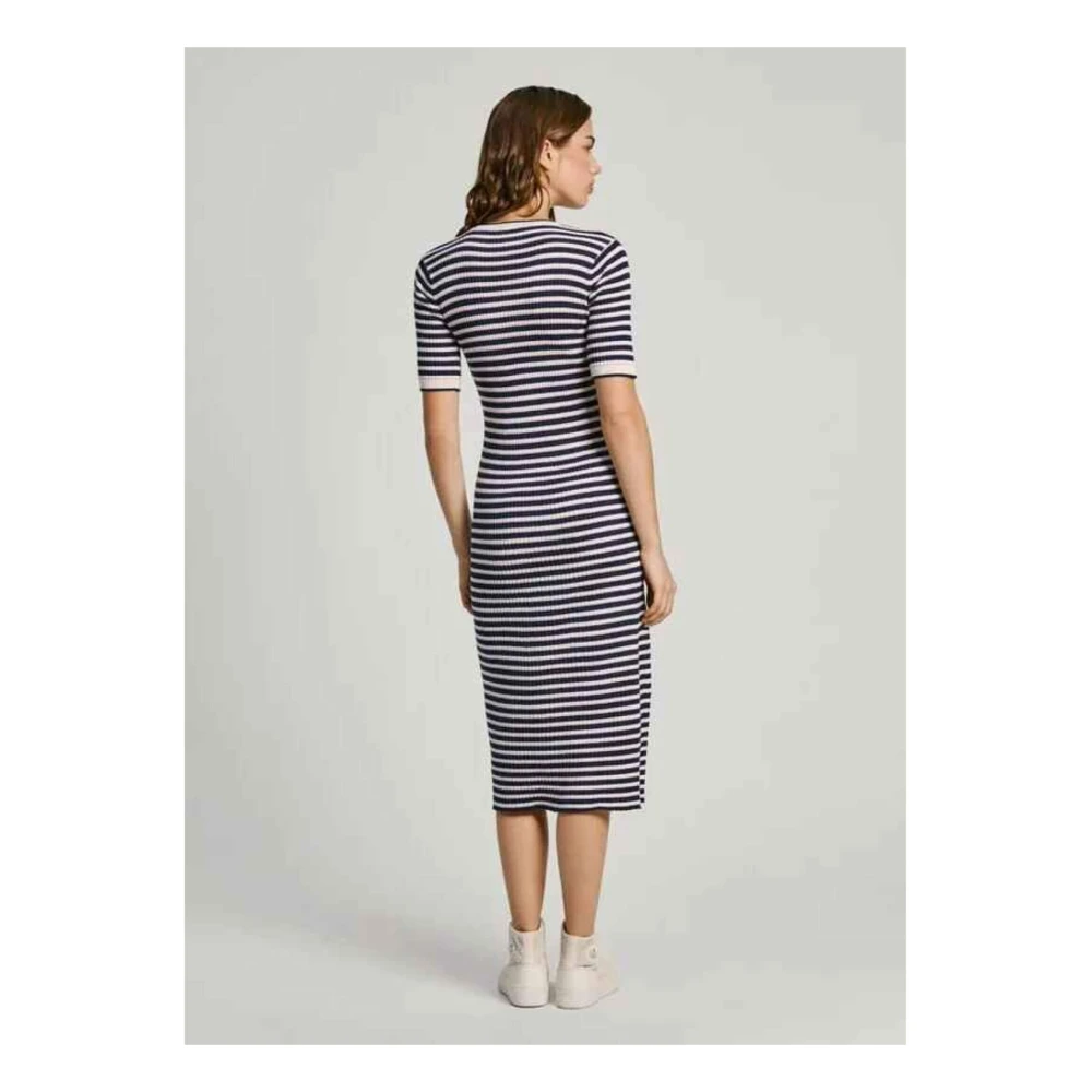Pepe Jeans Ines Midi Jurk met Geribbelde Textuur Black Dames