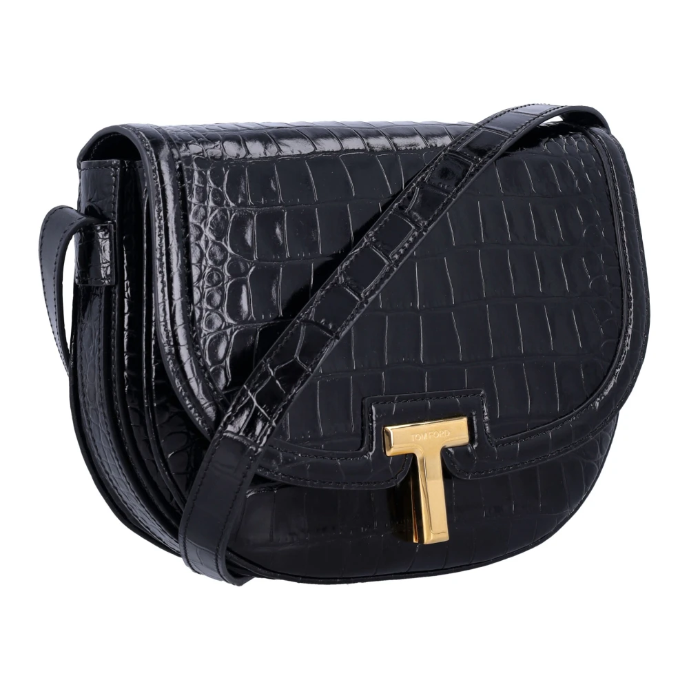 Tom Ford Zwarte Krokodil-geprint Leren Zadeltas Black Dames