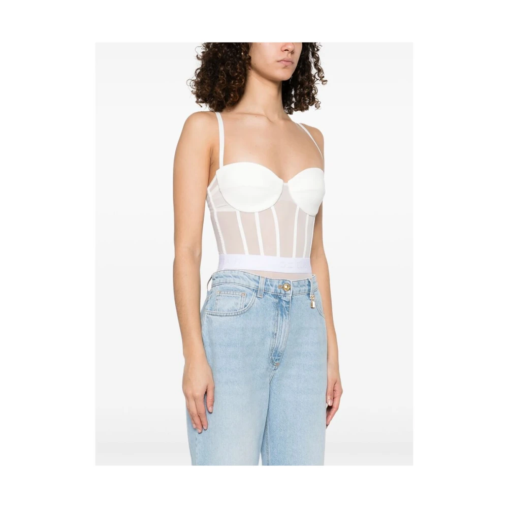Elisabetta Franchi Witte Bodysuit met Verstelbare Bandjes White Dames