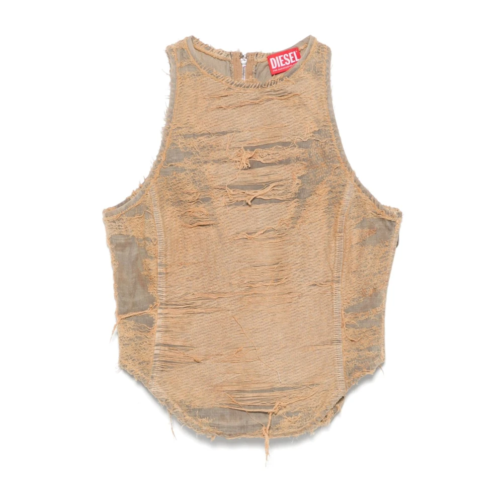 Diesel Beige Distressed Mouwloze Top Beige Dames
