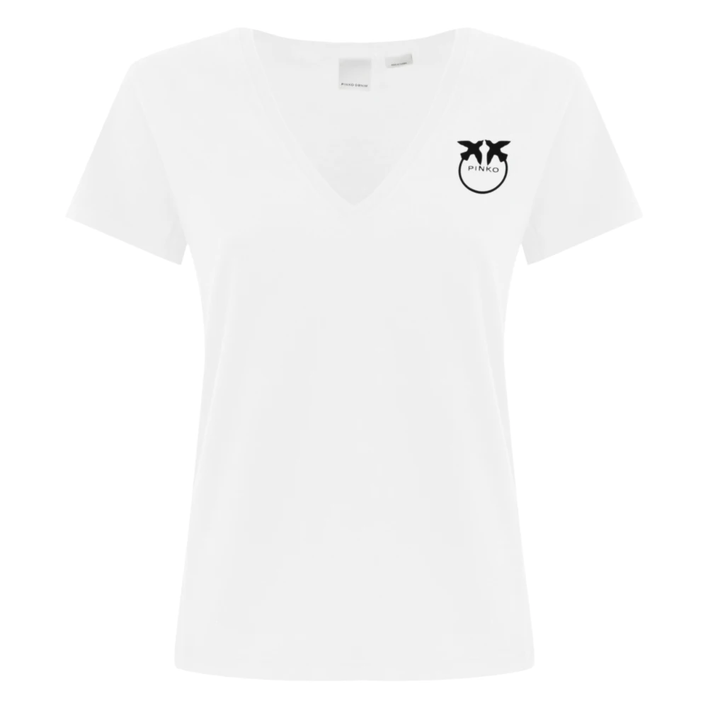Pinko Witte katoenen T-shirt met V-hals White Dames