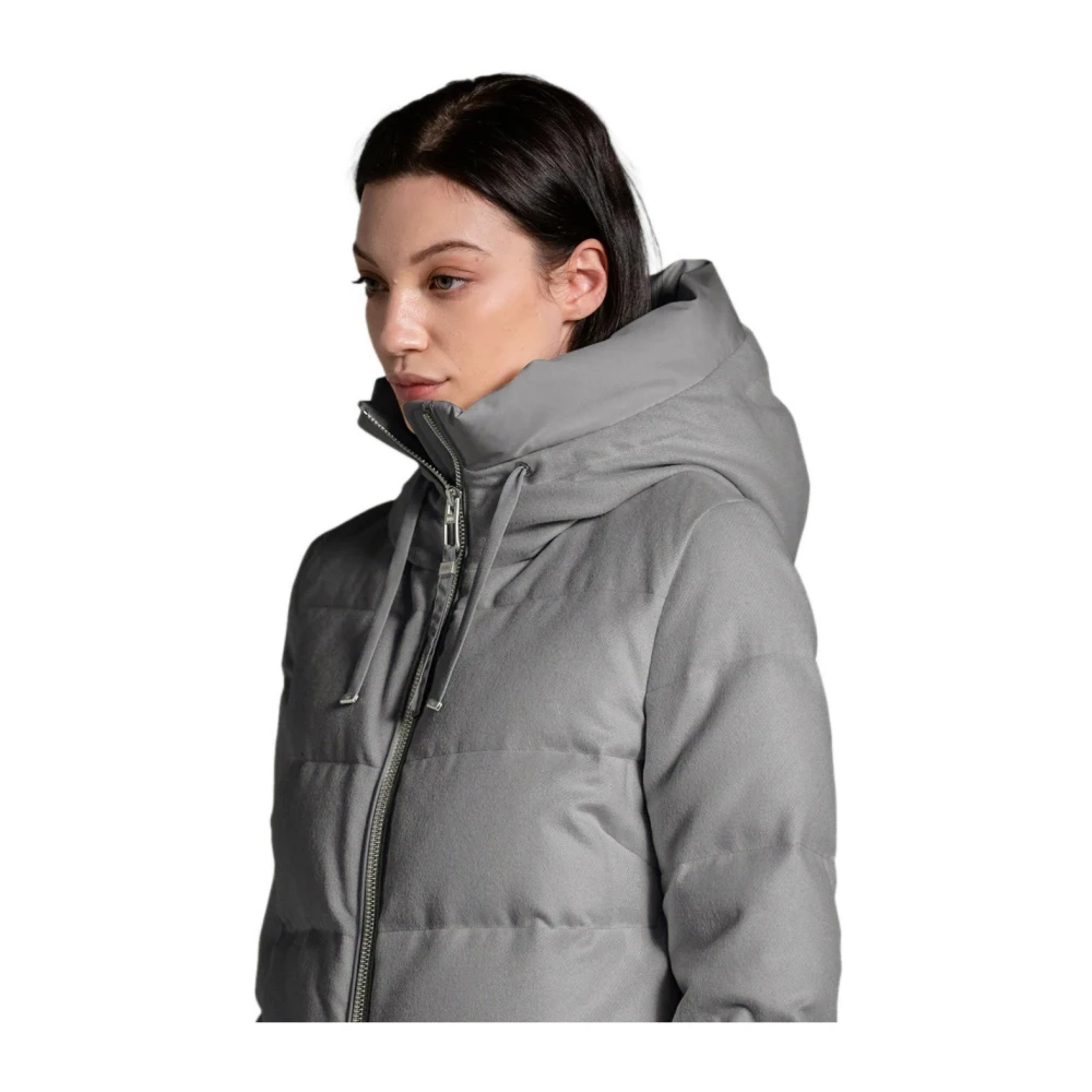 Duno Grijze Gewatteerde Hoodiejas met Wol Gray Dames