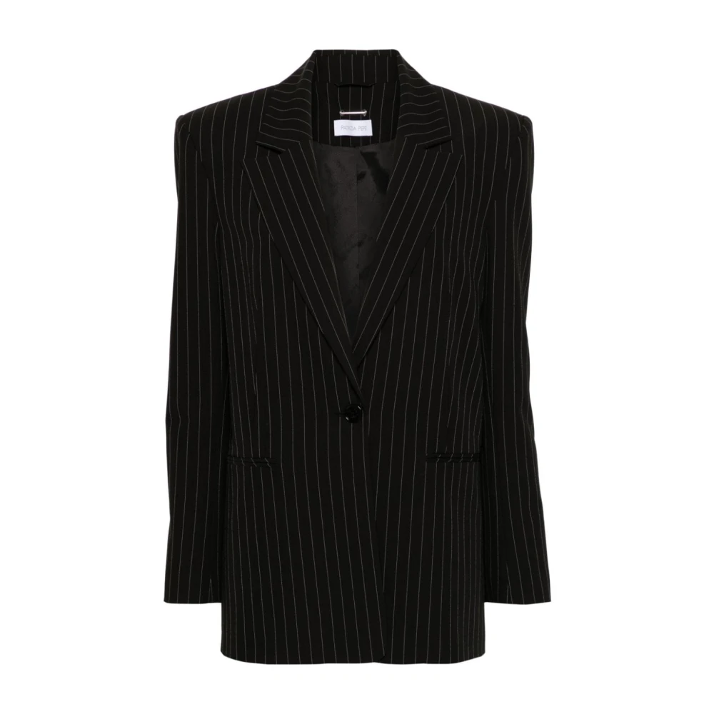 PATRIZIA PEPE Zwarte Pinstripe Jas met Studs Black Dames