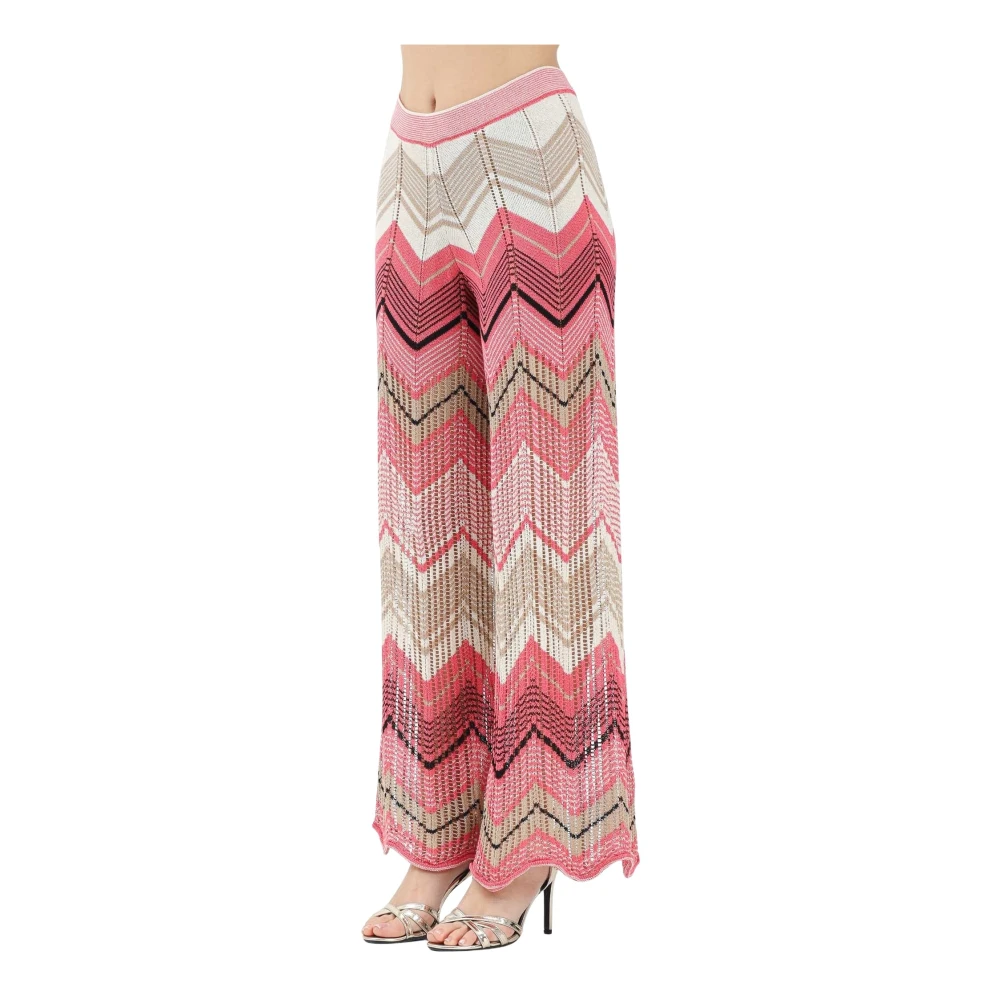 Akep Women's Multicolor Wide Trousers, S, Striped Palazzo Knit Trousers