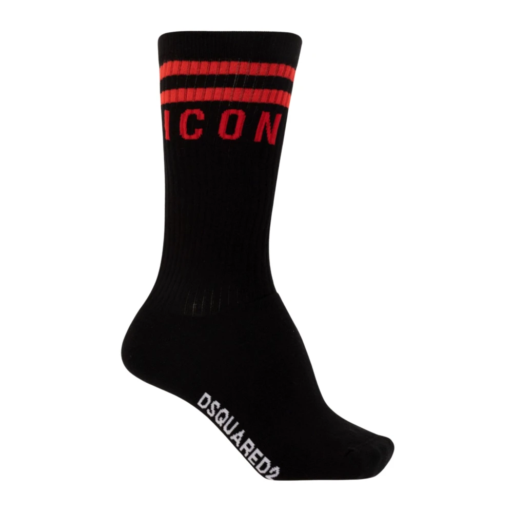 Dsquared2 Mannelijk Zwart Ondergoed Heren, L, Katoen, Iconic Mid Crew Sokken